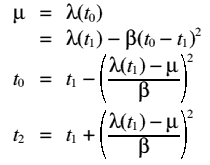 Equations for finding t0 and t2